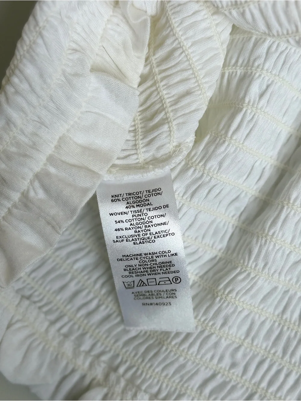 LOFT White Smocked Square-Neck Puff Sleeve Blouse Women’s Size Large